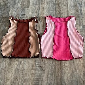 2 pink and brown high neck cropped tanks (medium)